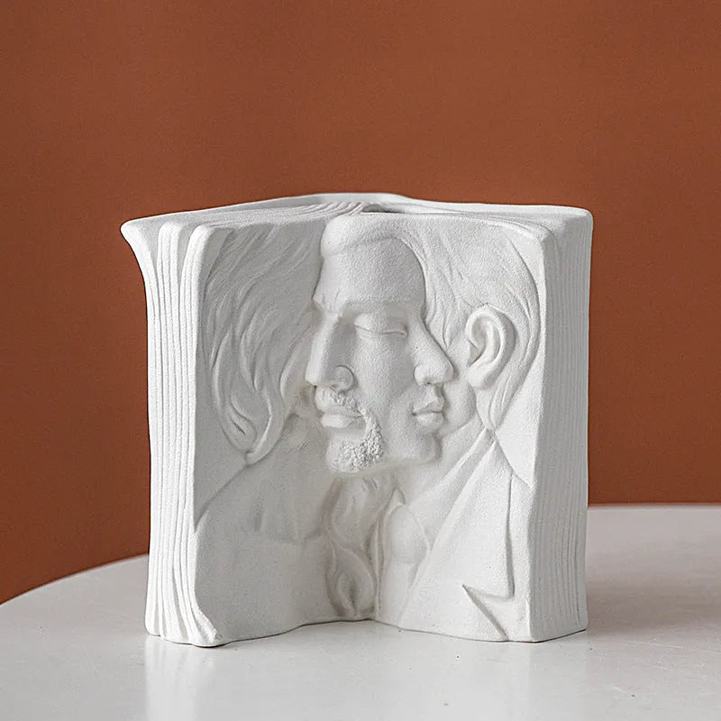 Glazed ceramic book stand in a modern simple style on a desk.