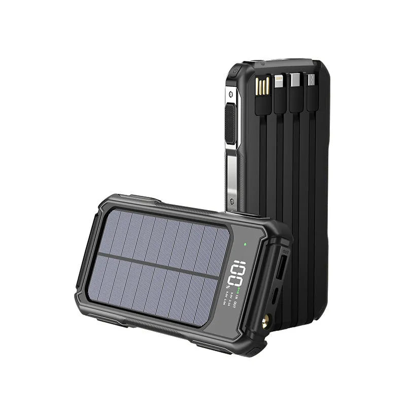 Military-grade portable power bank in black, green, or orange with 10000mAh or 20000mAh capacity