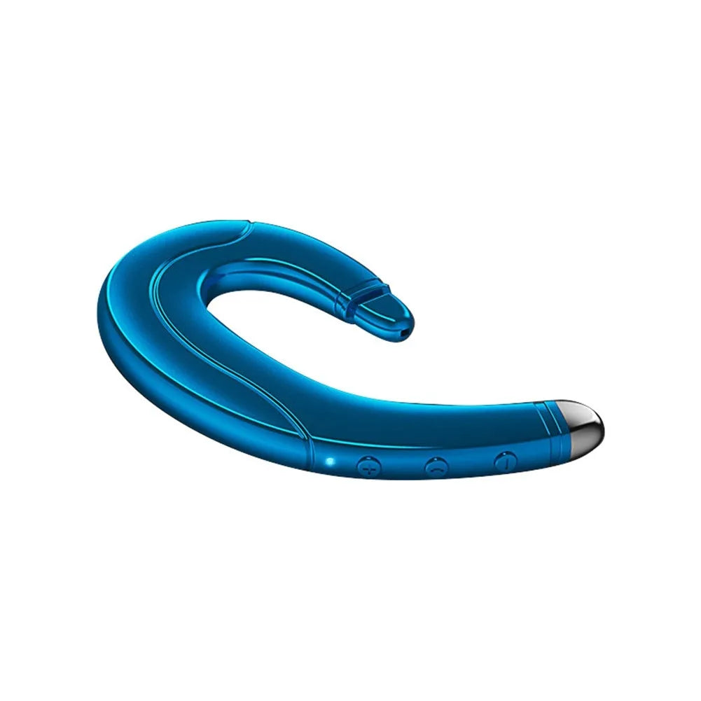 Single-ear Bluetooth headset for driving in black, blue, and red colour options.
