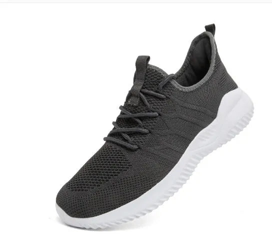 Men's black and white mesh sneakers with lace-up closure and PVC sole for casual jogging