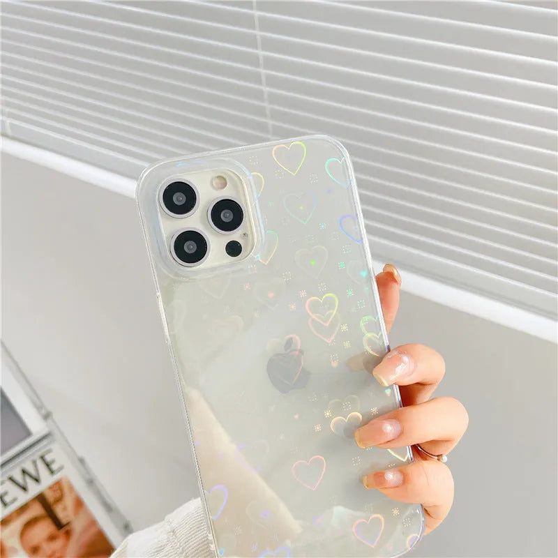 Transparent silicone phone case with laser colourful love pattern for iPhone