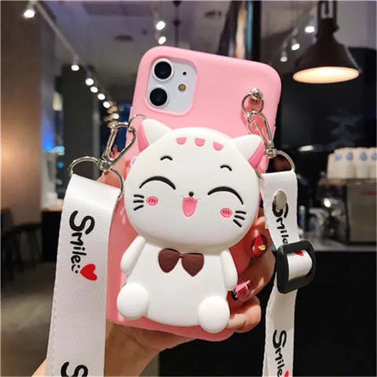 Cartoon camouflage silicone wallet phone case for Huawei smartphones in multiple colours