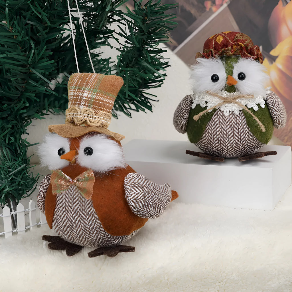 Thanksgiving harvest owl pendant ornament in orange and green colours for window or desktop decoration