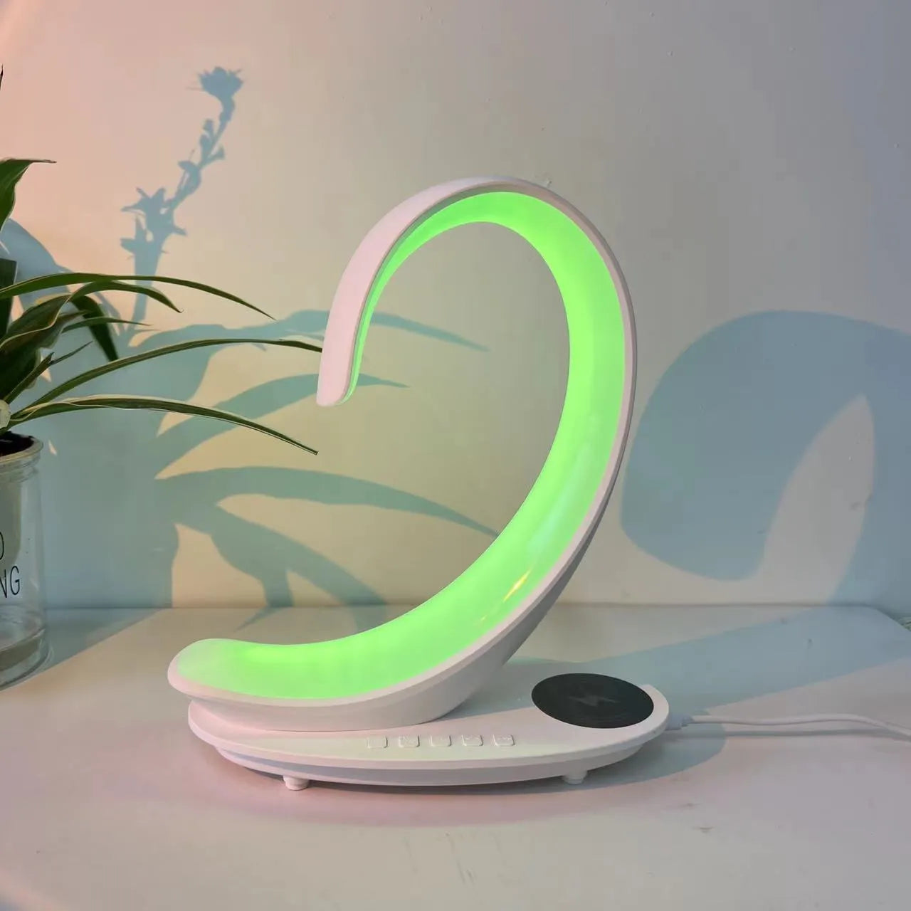 White swan animal figure desktop wireless charger with Bluetooth speaker and colourful atmosphere light
