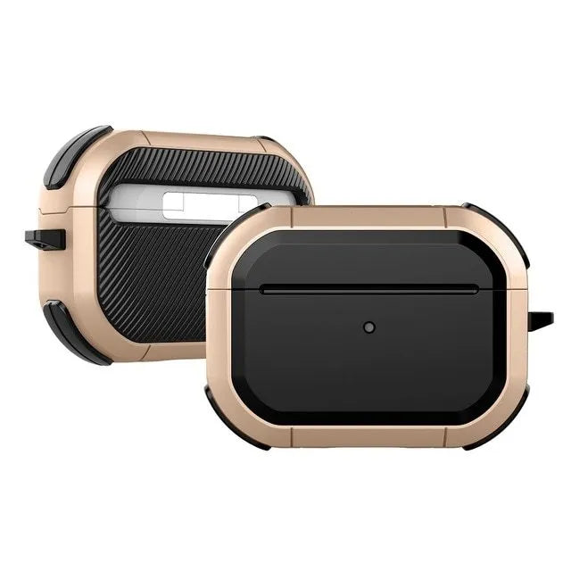 Black TPU and PC protective shell case for Apple AirPods 1, 2 and Pro models on a white background.