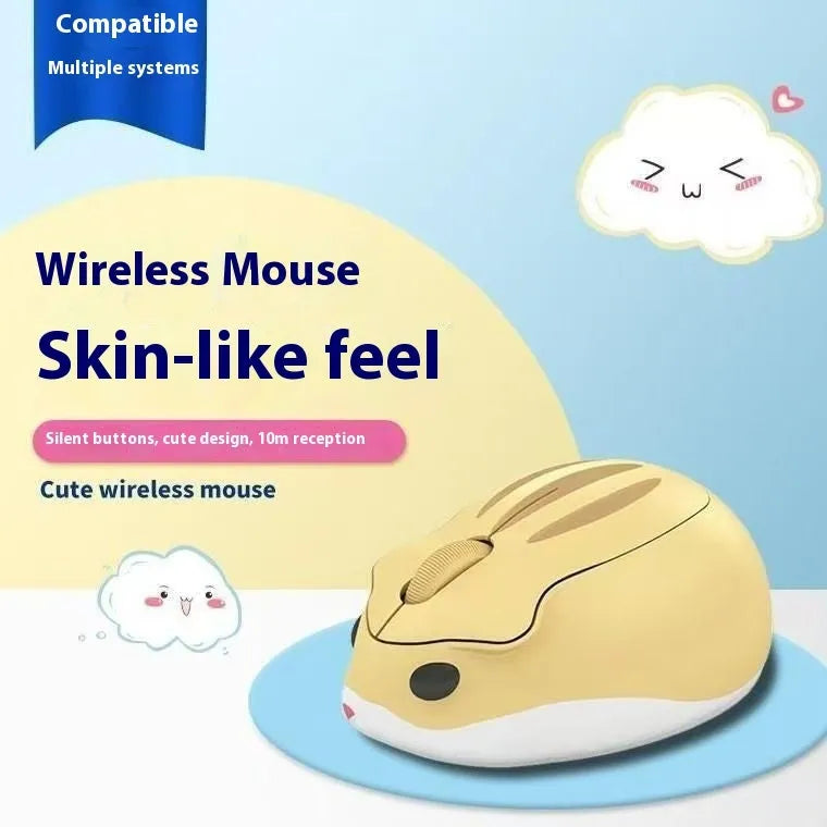 Hamster Wireless Bluetooth Silent Mouse in grey, pink, and yellow colour options shown on a desk.
