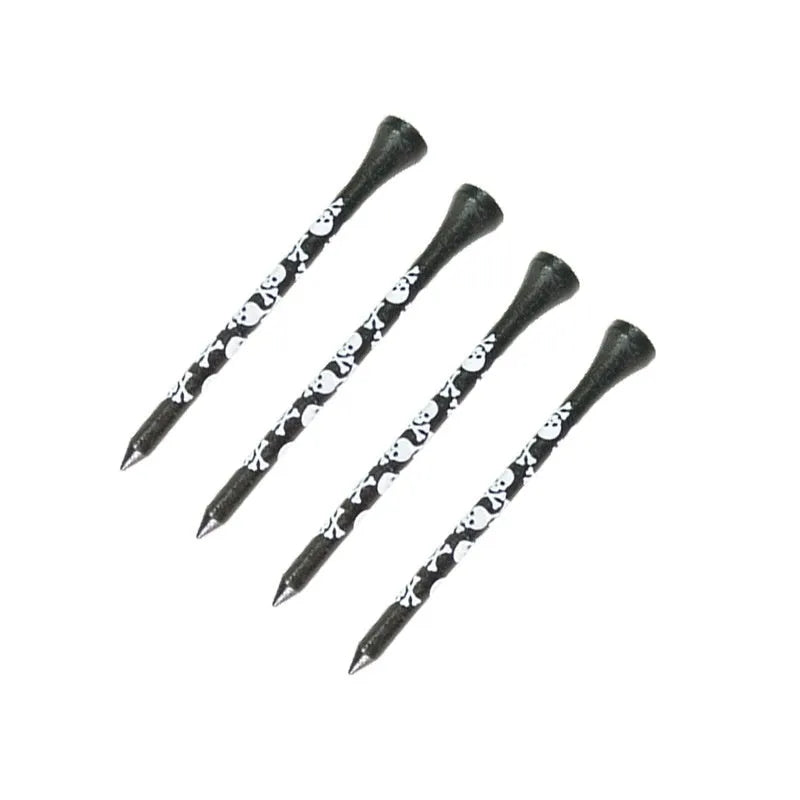 Black bamboo golf shoe dowel pins with skull print in 70mm and 83mm sizes, pack of 10
