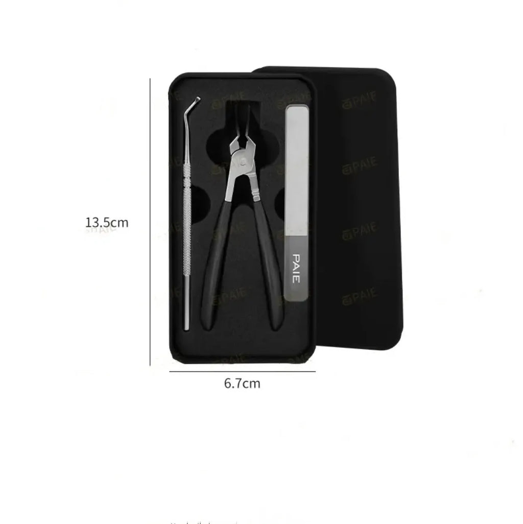 Portable manicure tools set with stainless steel pliers in brown, white, and green handle options