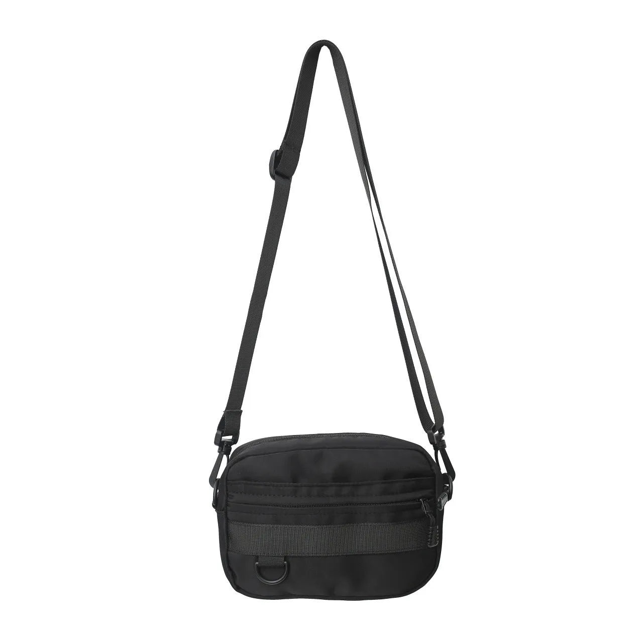 Men's solid color polyester nylon messenger bag with sewing thread detail and crossbody strap in black blue green or white