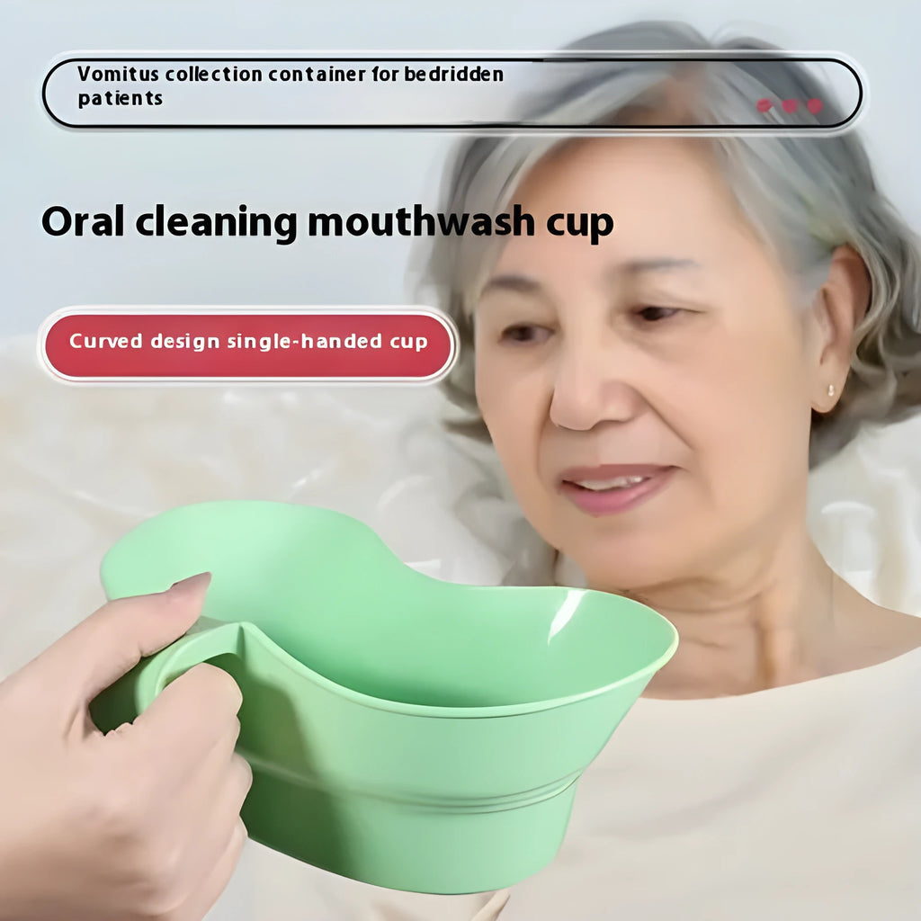 Green plastic gargle cup for bedridden elderly patient nursing care and oral hygiene