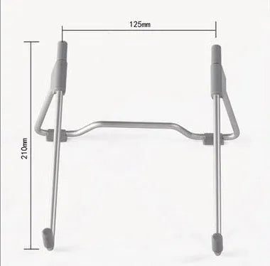 Grey foldable aluminium alloy and plastic laptop and phone stand shown in open and closed positions.