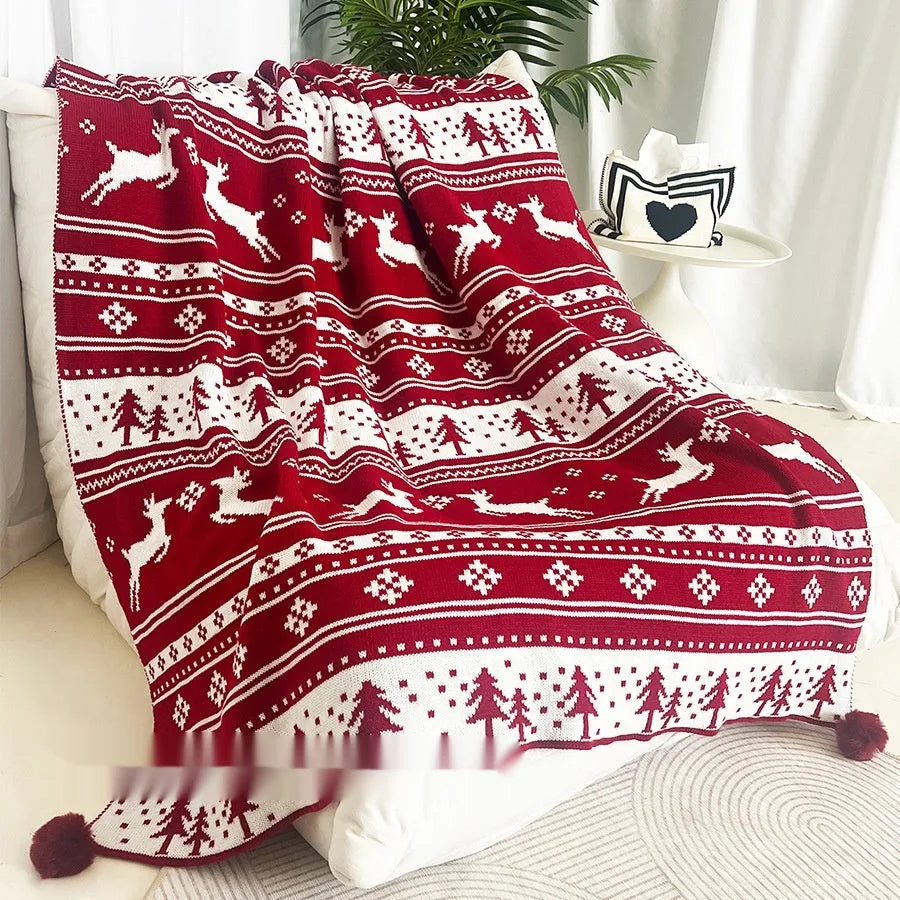 Personalised Christmas blanket with snowflake or reindeer pattern in acrylic material