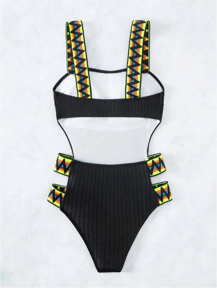 Women's solid colour one-piece swimsuit bikini in polyester fabric