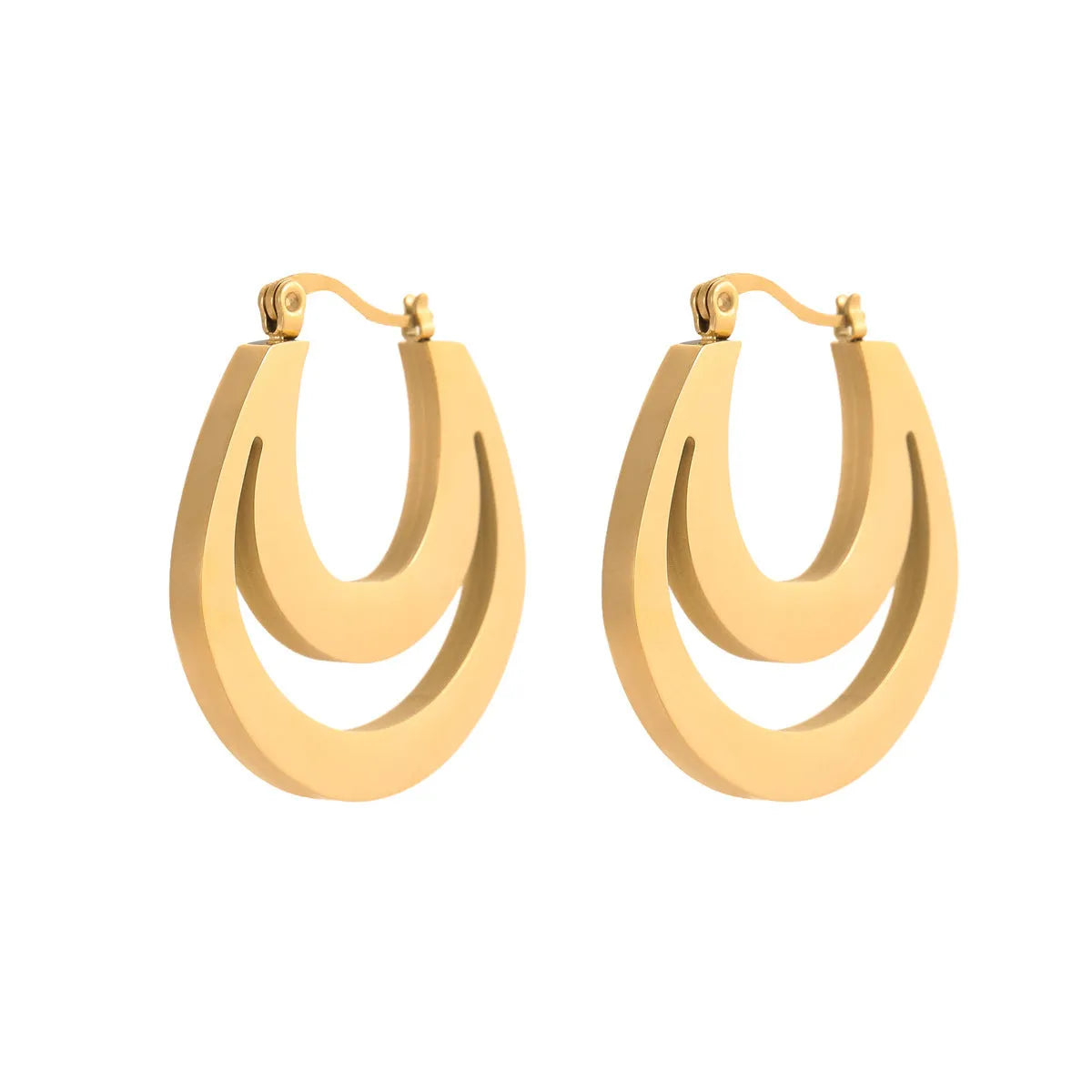 Gold plated geometric French earrings with round ring minimalist design