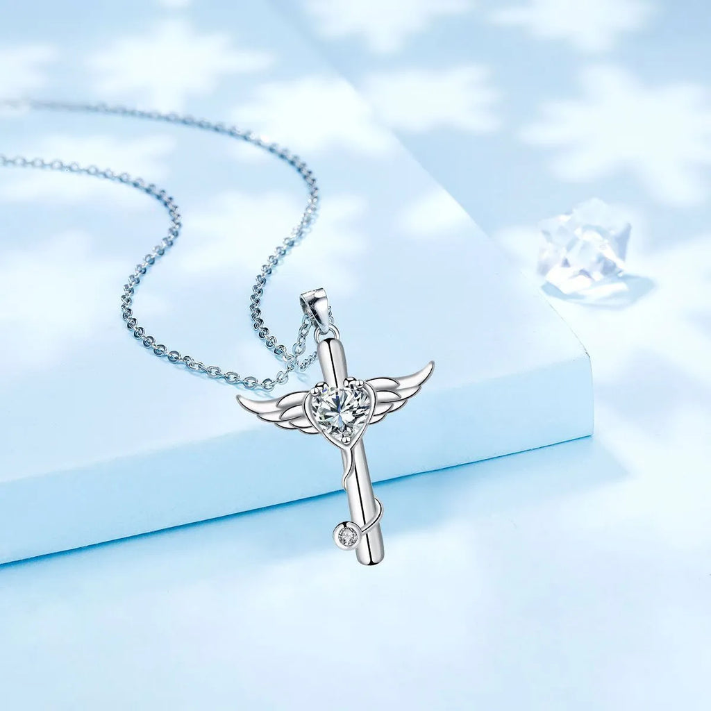 Women's cross stethoscope necklace with wings design in copper with electroplated finish