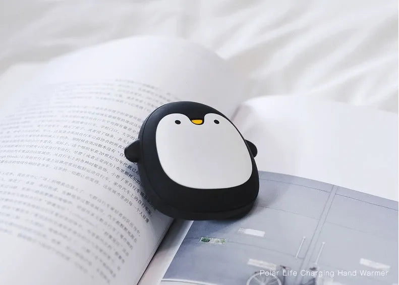 Cartoon penguin and polar bear USB rechargeable electric hand warmer showing dimensions
