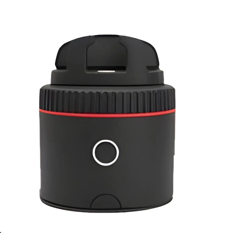 Black PIVO facial tracking camera mount rotating a smartphone on a matte finished base.