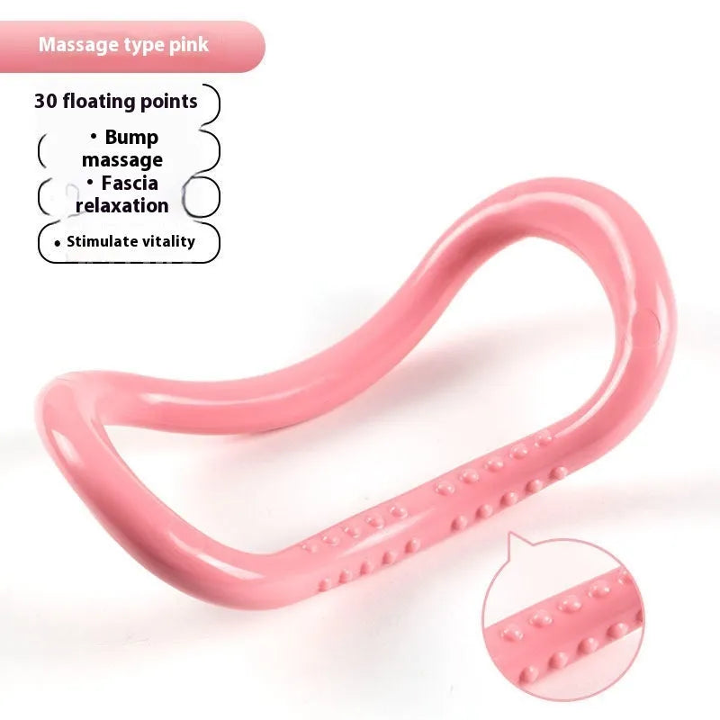 Yoga four-piece fitness set showing leg beauty device, chest expander, yoga ring, and tension rope.