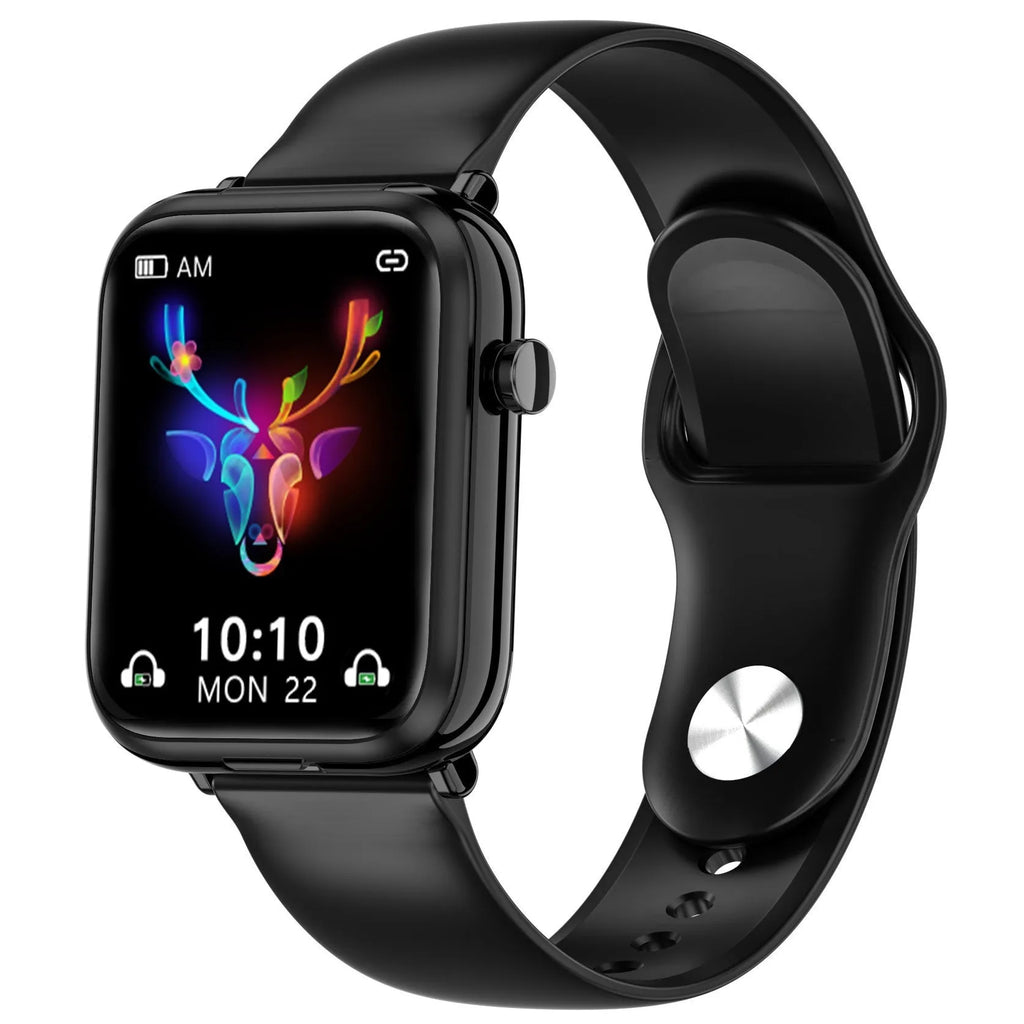 Black smart watch with touch screen and integrated Bluetooth headset on wrist