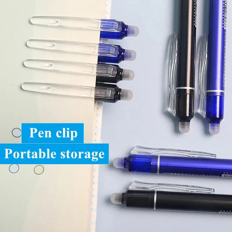 Hot erasable 0.5mm push gel pen with plastic shell and stainless steel nib