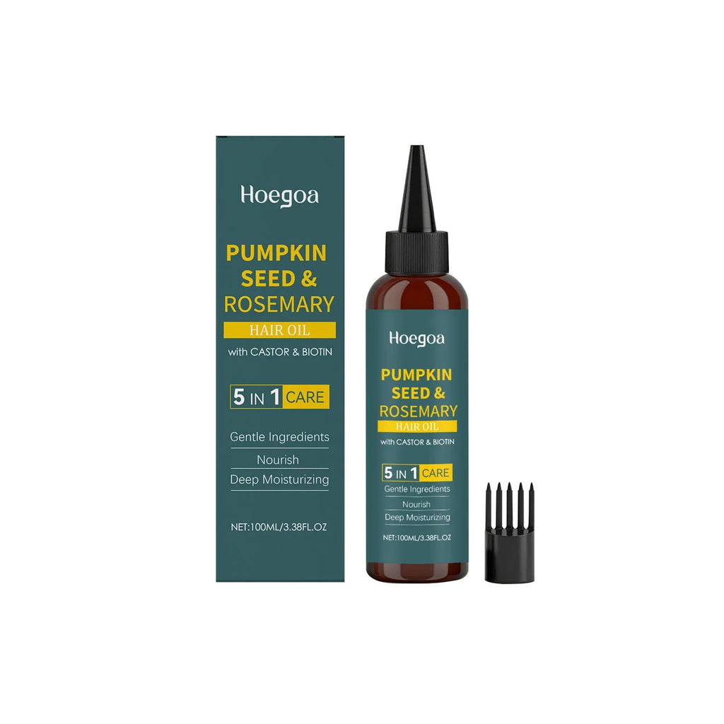 Rosemary essential oil 100ml bottle with pointed applicator nozzle and hair comb for hair care treatment