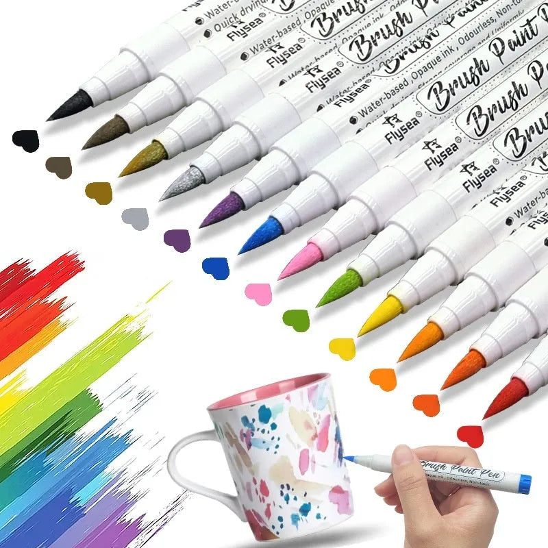 Set of gouache pens with soft flexible tips for hand lettering and artistic applications