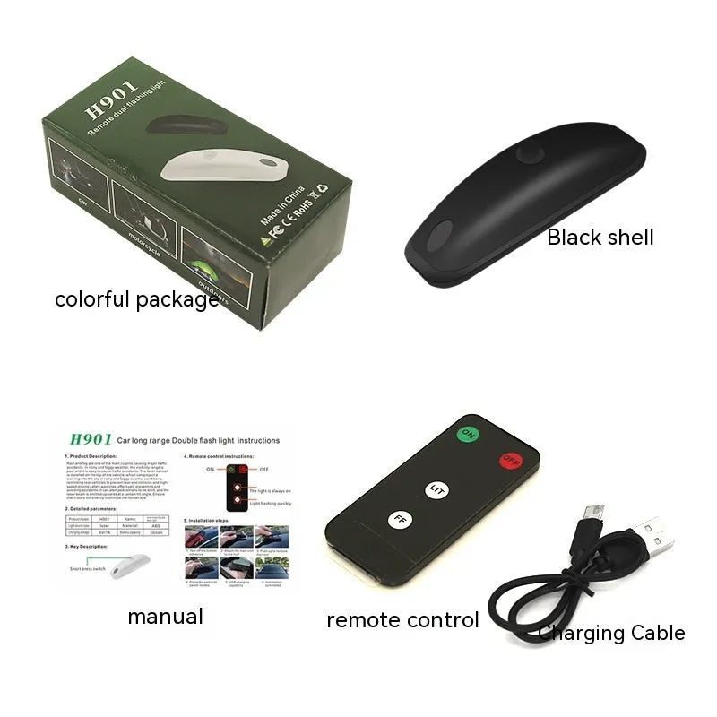 Car strobe light with remote control for vehicle visibility in poor weather