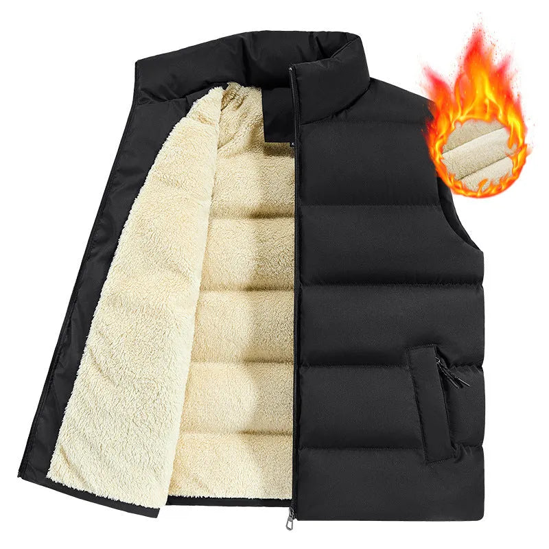 Men's striped lambswool vest for autumn and winter in black, dark blue, or red.