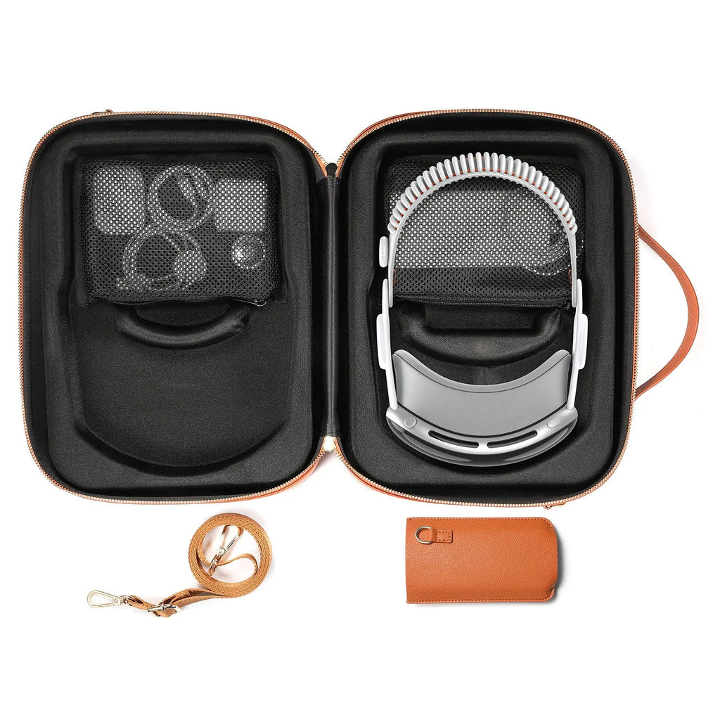 Black superfiber MR glasses storage box for Vision Pro equipment showing dimensions
