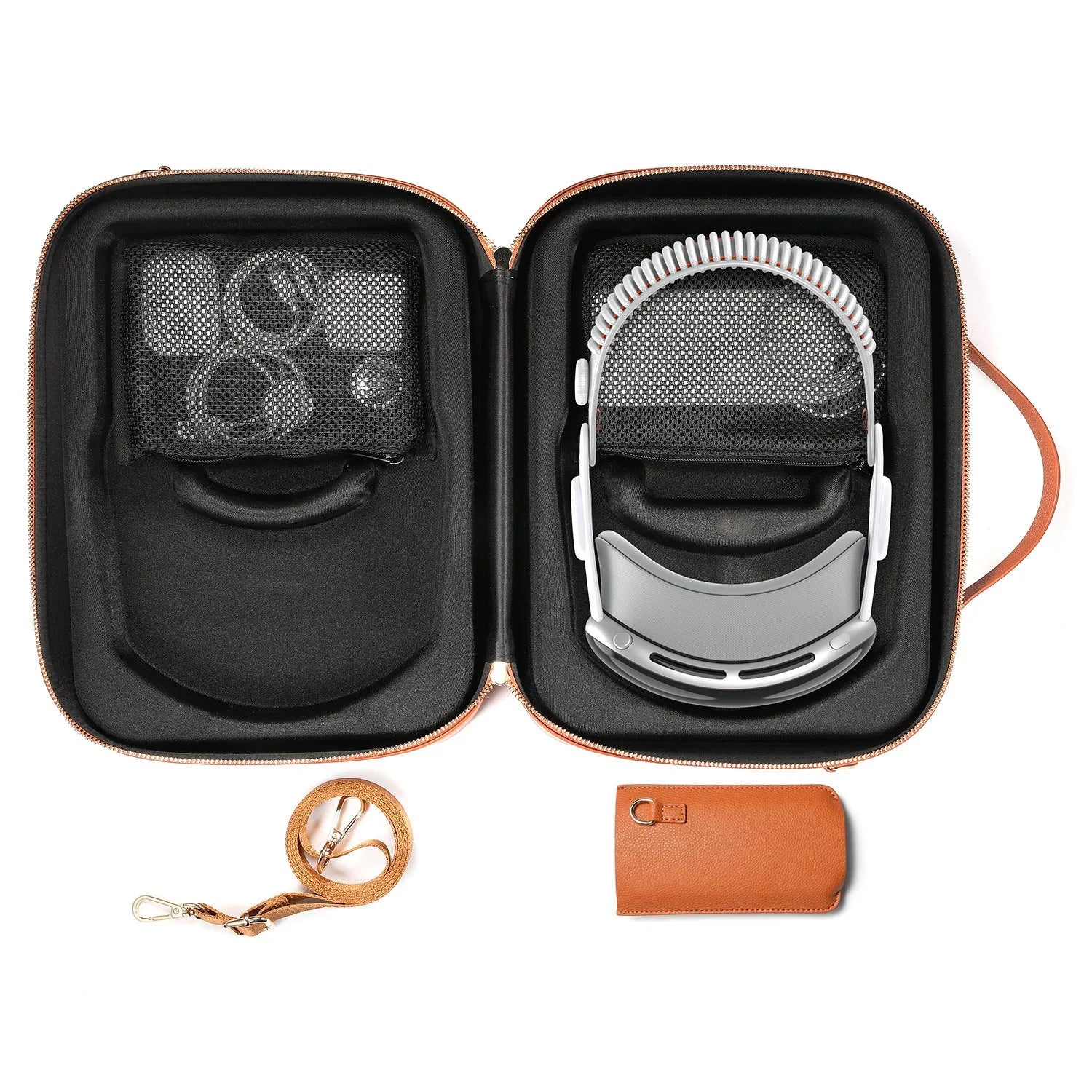 Black superfiber MR glasses storage box for Vision Pro equipment showing dimensions