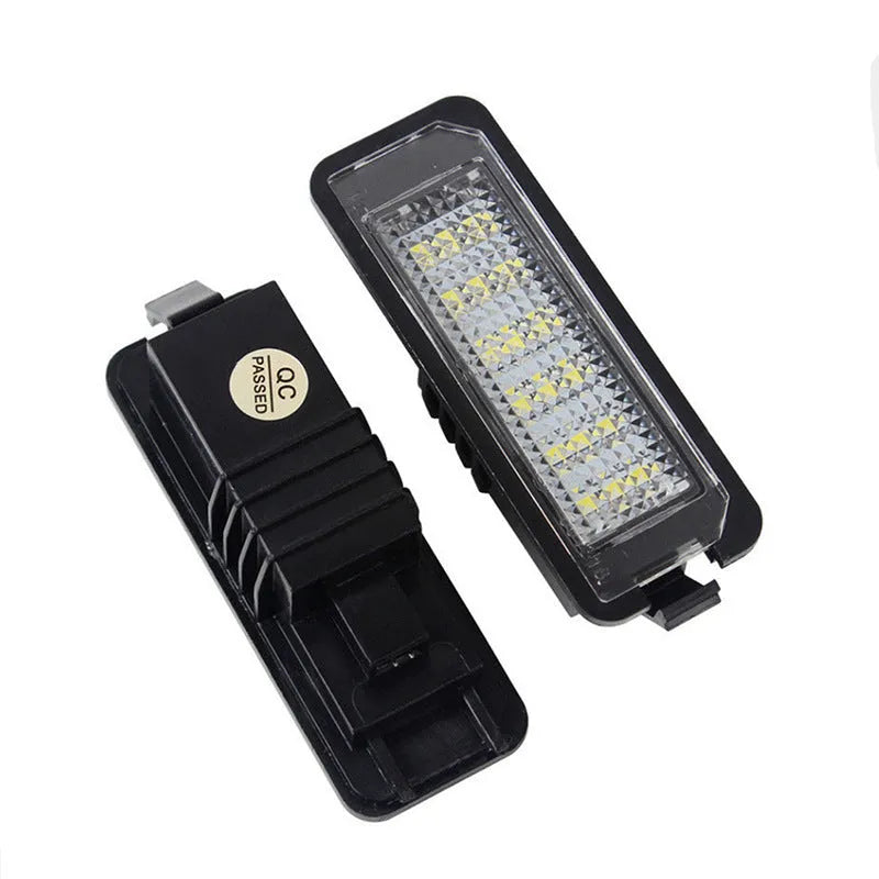 Pair of Volkswagen-specific Canbus LED licence plate light bulbs for Golf, Polo, Phaeton models.