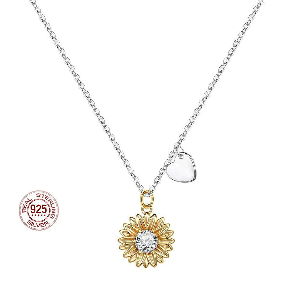 925 silver sunflower necklace for women with geometric daisy pendant on adjustable 21-50cm chain