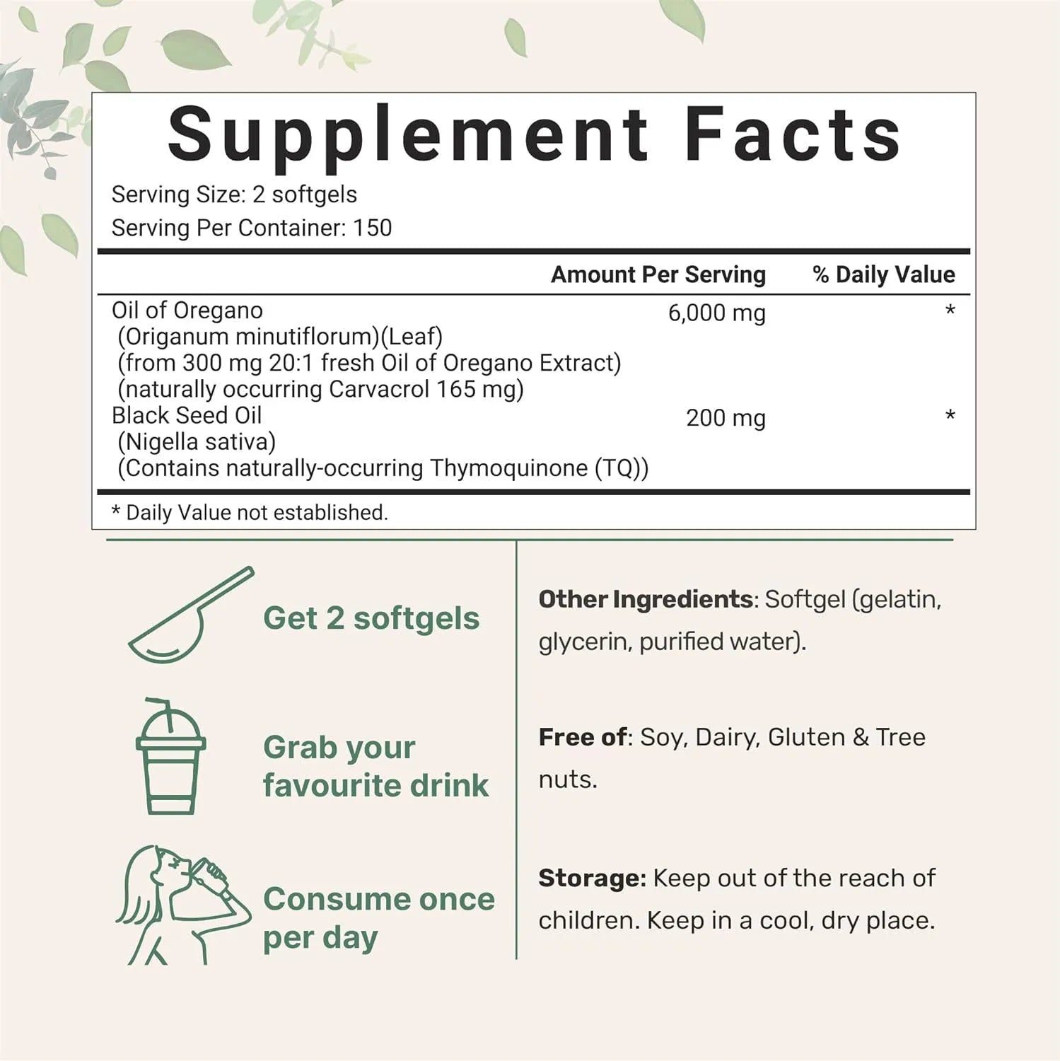 Pack of Butter Black Seed Oil Soft Capsules dietary supplement, showing pack size options of 180 or 300 tablets.
