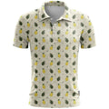 3D printed pattern on a loose fit short sleeve sports top made from bird eye polyester cloth.