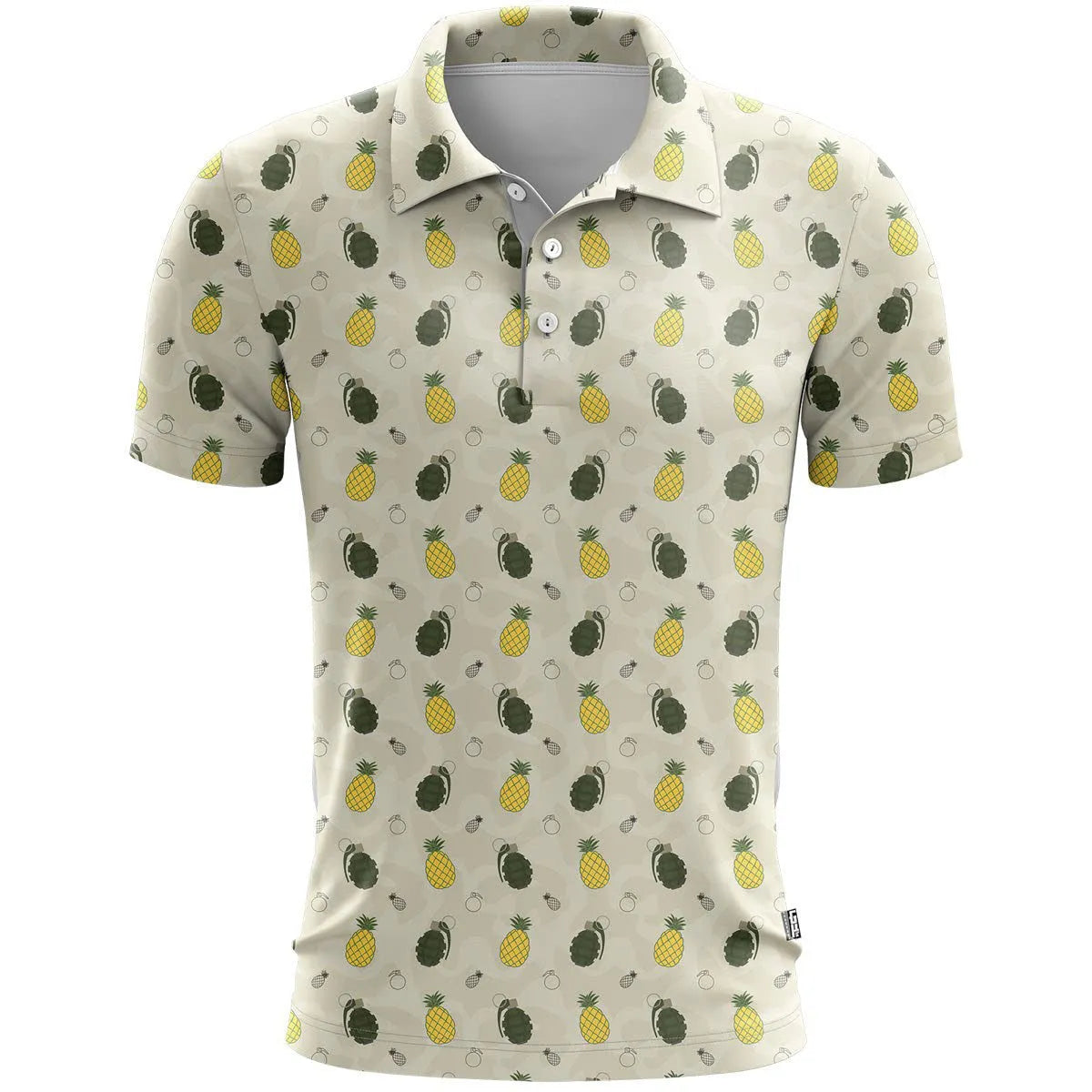 3D printed pattern on a loose fit short sleeve sports top made from bird eye polyester cloth.