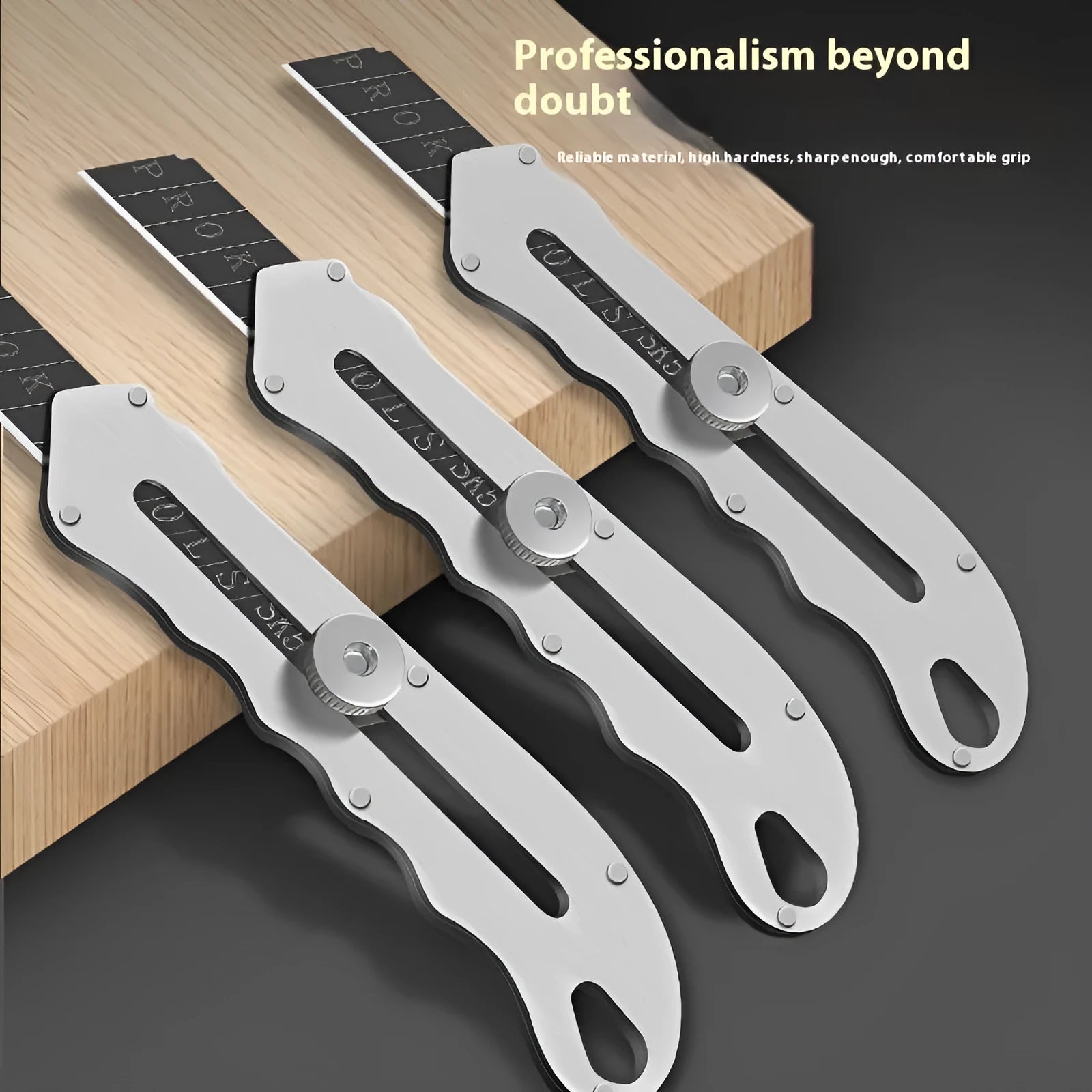 Stainless steel folding art knife with black blade and replacement blades for craft projects