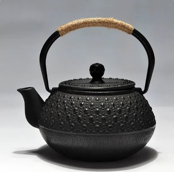 Cast iron teapot with Japanese decorative pattern and enamel interior, 0.9 litre capacity