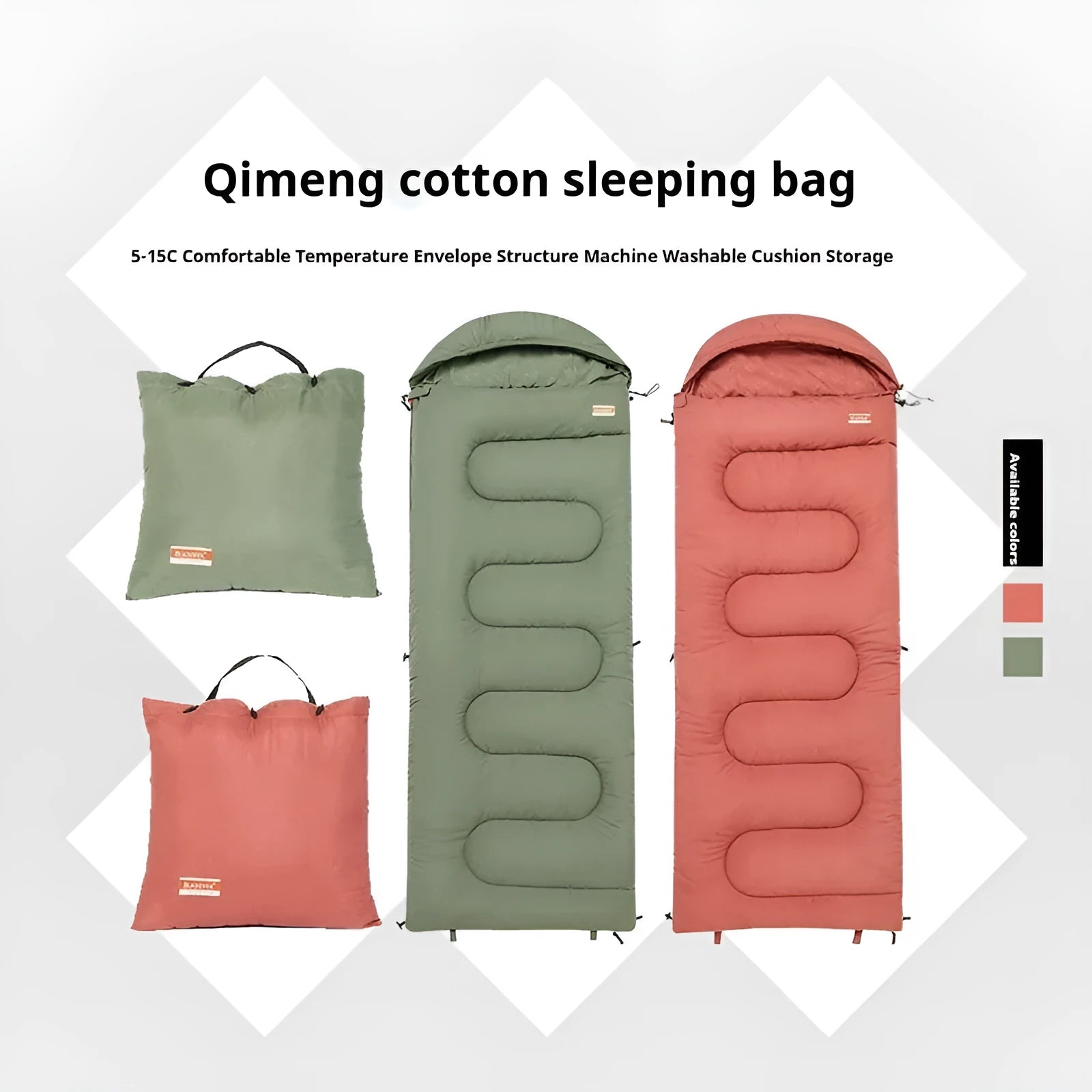 Cotton camping sleeping bag quilt in ochre colour laid out flat for outdoor use