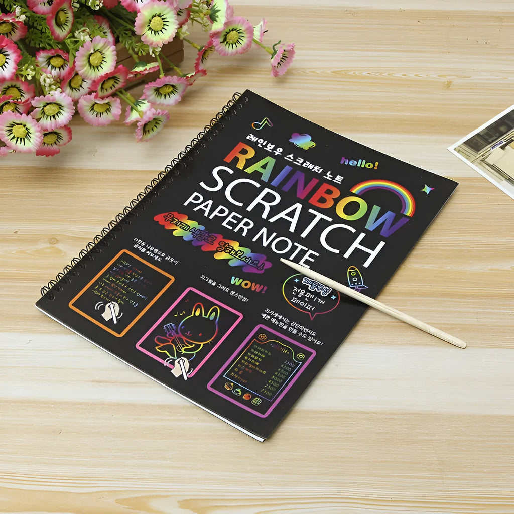 Large 26x19cm children's scratch art paper with scraping tool for DIY creative painting