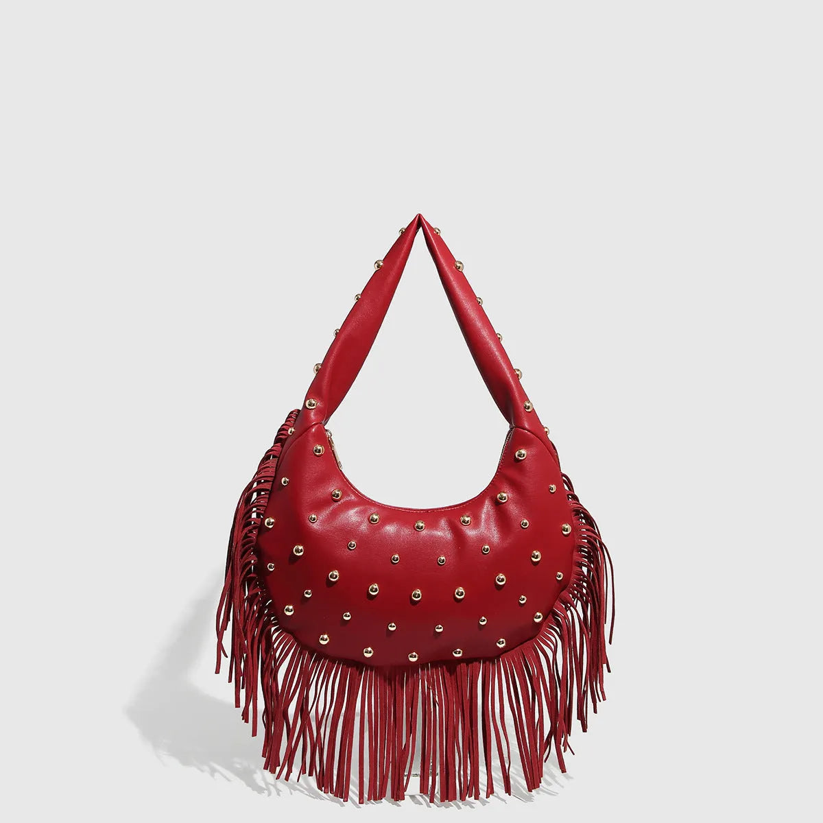 Retro tassel shoulder handbag in black or wine red with internal mobile phone compartment