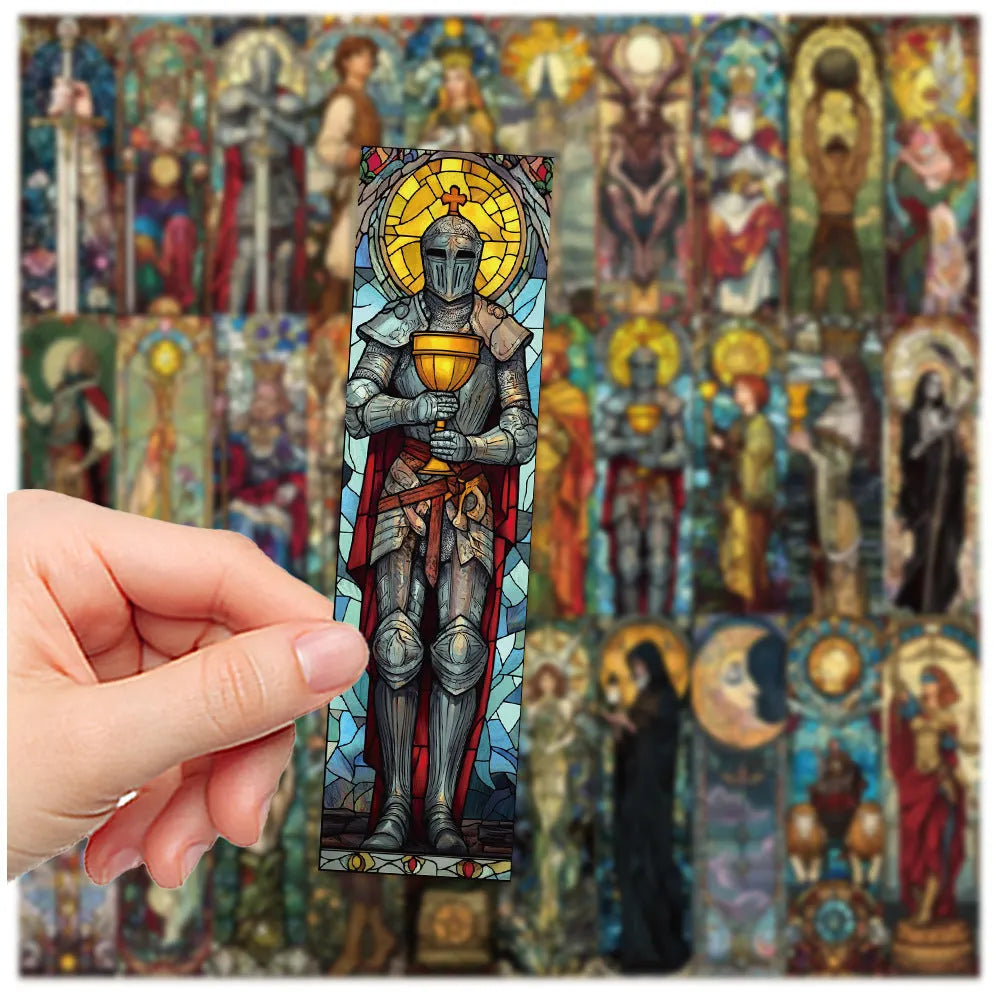 30 painted glass tarot bookmarks with cute style artwork on paper for journaling and reading
