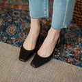 Women's high heels with 6.5cm thick rice heel, first layer cow leather upper, cow tendon sole, black or off white, sizes 34-39