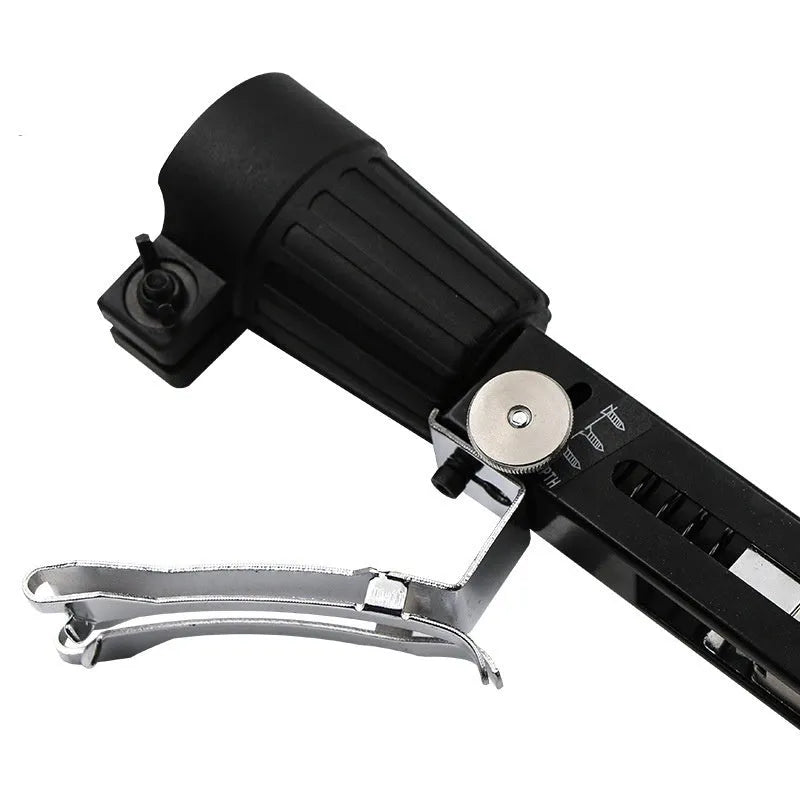 Chain screw gun head kit with metal gun head, chain band D, cross head, and gun rack on workbench