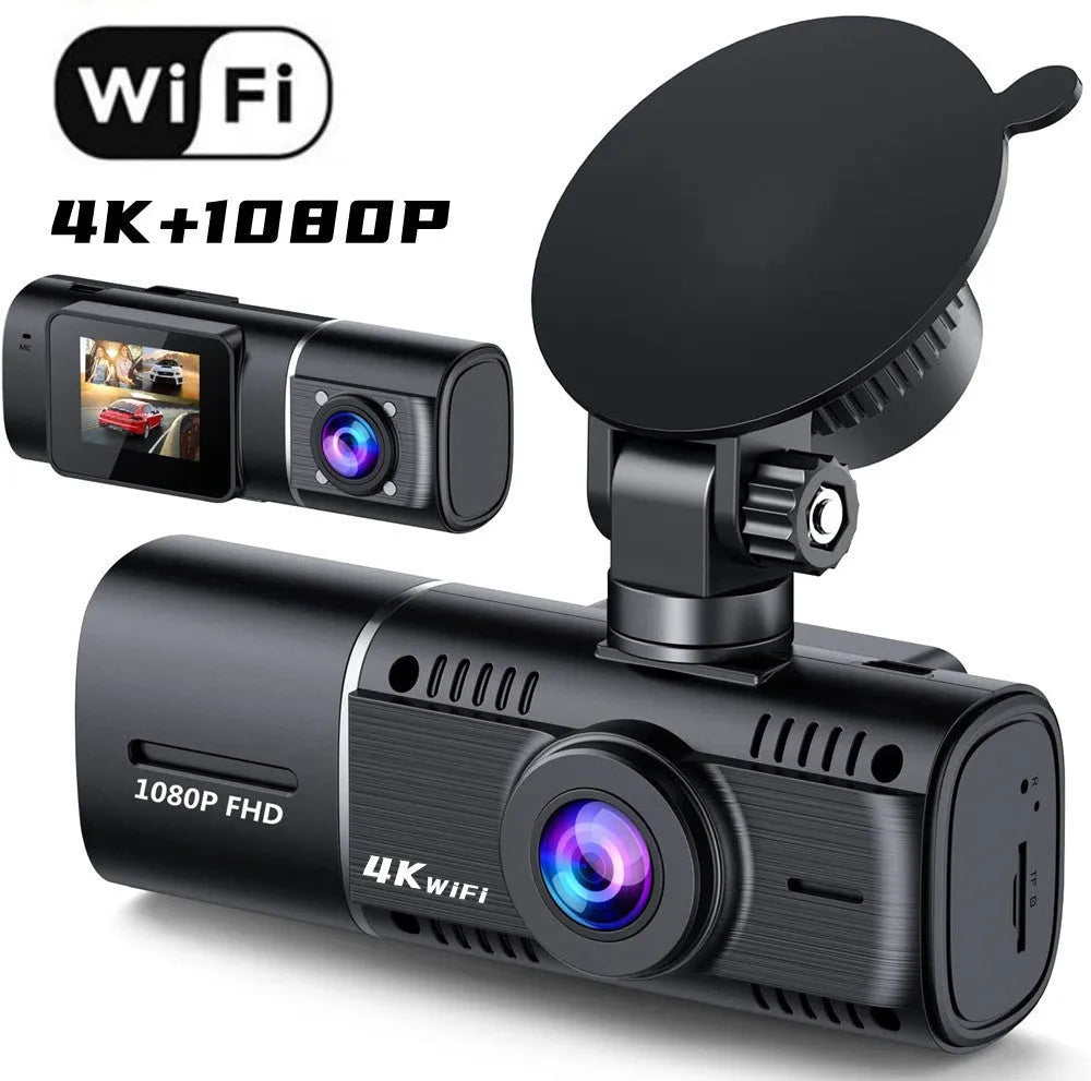 Standard black dashcam for car with front and rear recording, shown with 1.5-inch screen.