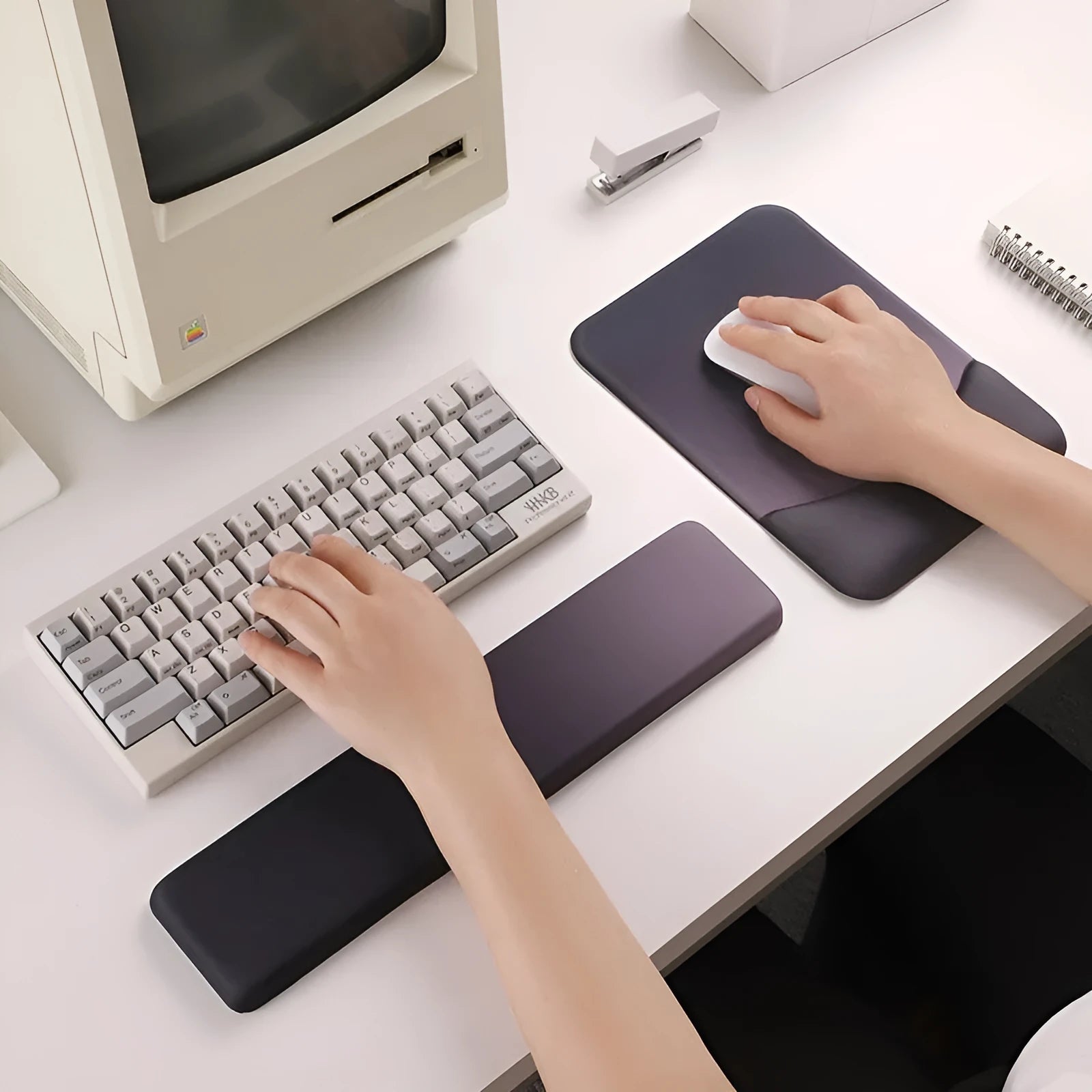 Square silica gel wrister mouse pad with wrist strap support in black, blue, pink or purple