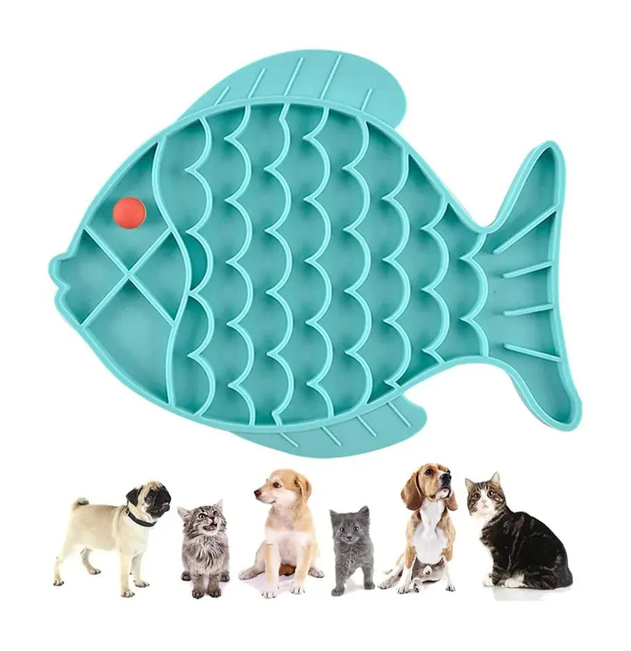 Silicone lick mat for dogs in blue, green, or grey, 24.5 x 19 cm, slow feeder tray