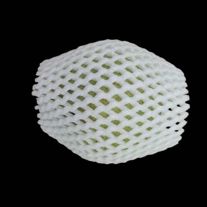 White foam fruit net cover shown with size options for shockproof fruit protection