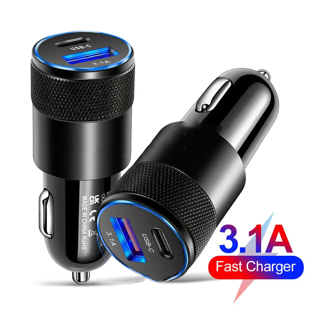 Aluminium alloy dual USB car charger for vehicle cigarette lighter sockets