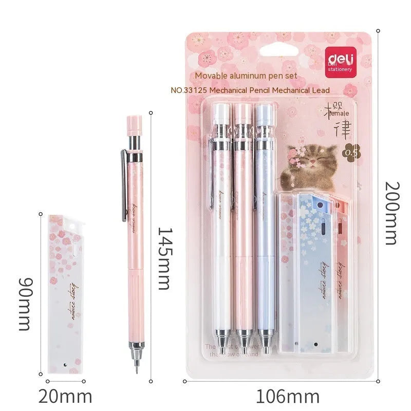 Cartoon automatic pencil set with 0.5mm HB lead and three refill boxes