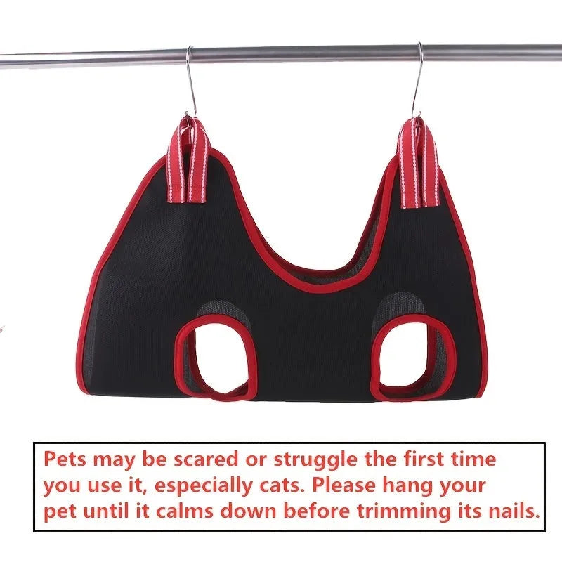 Pet grooming restraint hammock with hanging straps for cat and dog nail trimming and bathing